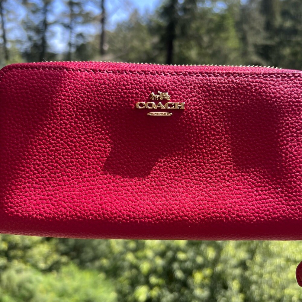 COACH Long Zip-Around Wallet Pebble Leather RED with Gold Hardware AUTHENTIC - Picture 8 of 10